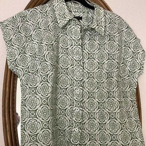 NWT Talbots Short Sleeve Button Up Linen & Cotton Blend